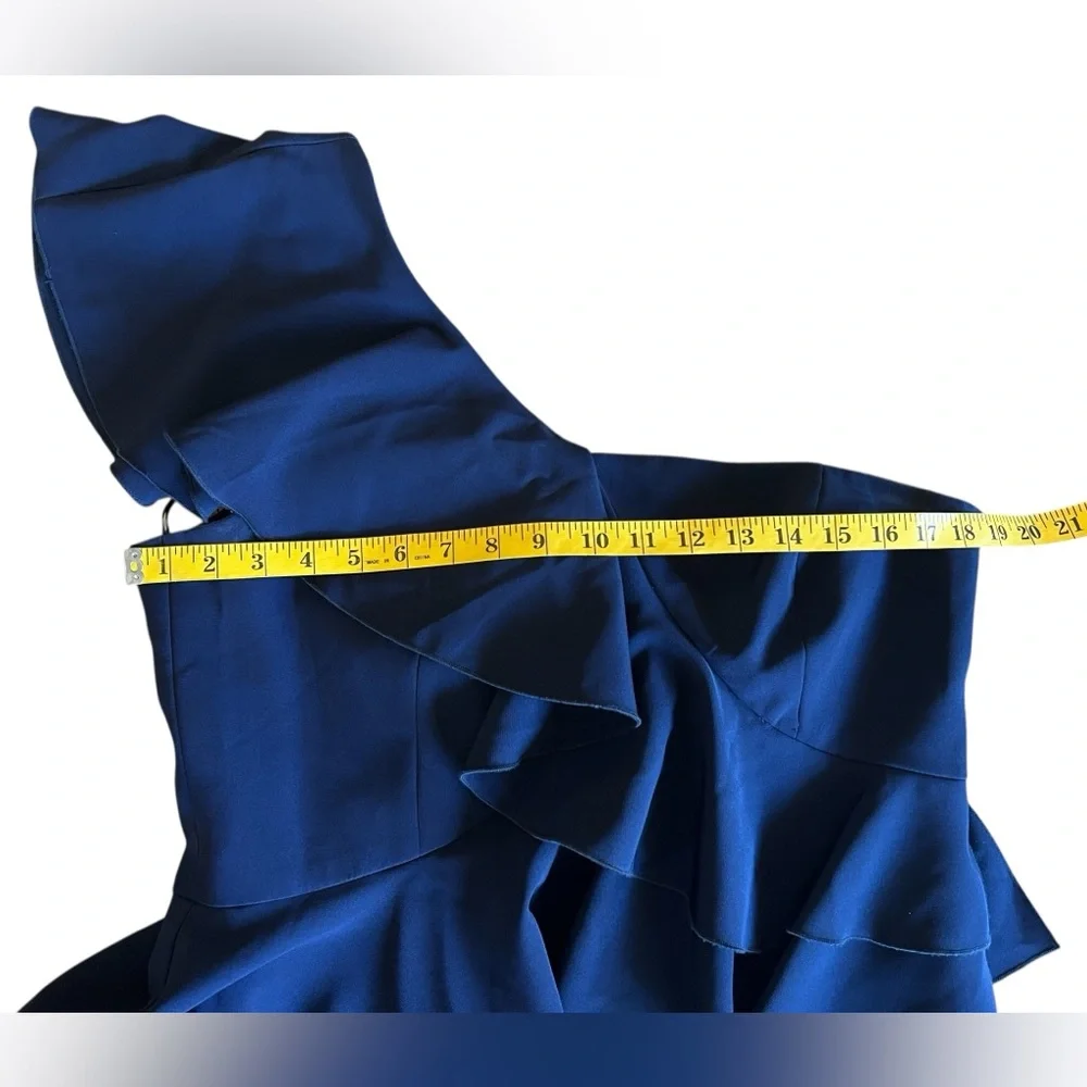 TRINA TURK Indigo Navy Blue One-Shoulder Waterfall Ruffle 12 Gown Special Event - Picture 10 of 13